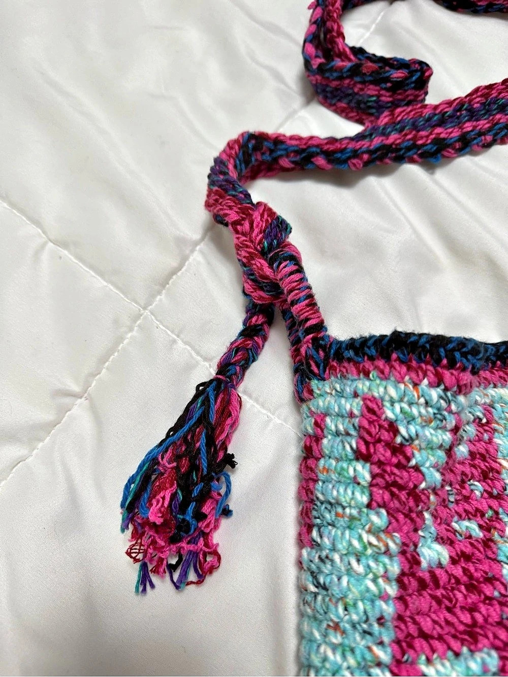 Handwoven Cat/Kitty Crossbody Guatemalan Morral Bag in Pink & Blue - Picture 6 of 7